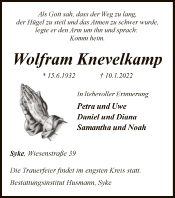 Traueranzeige von Wolfram Knevelkamp von SYK