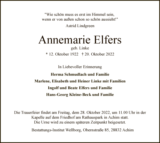 Traueranzeige von Annemarie Elfers von SYK