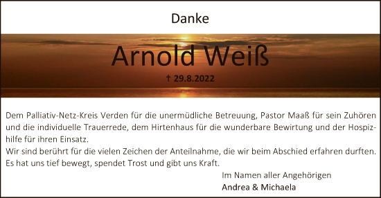 Traueranzeige von Arnold Weiß von SYK