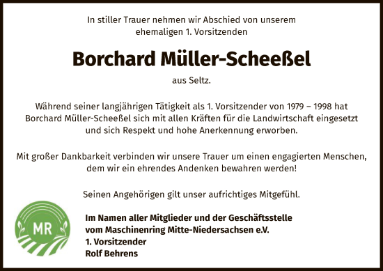 Traueranzeige von Borchard Müller-Scheeßel von SYK