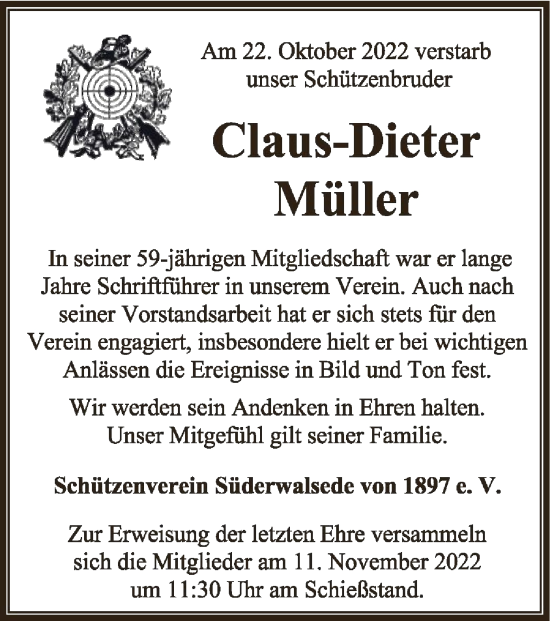 Traueranzeige von Claus-Dieter Müller von SYK