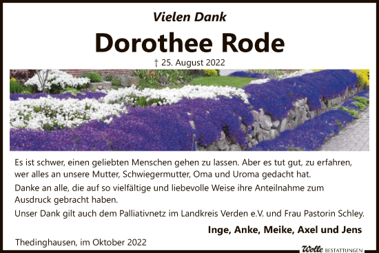 Traueranzeige von Dorothee Rode von SYK