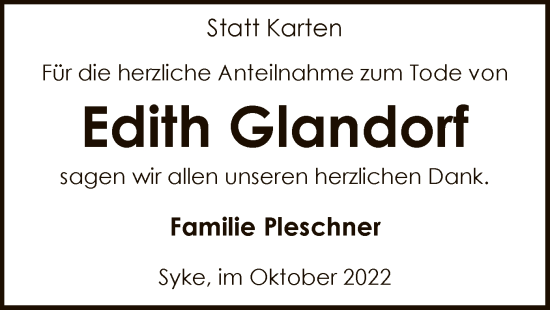 Traueranzeige von Edith Glandorf von SYK