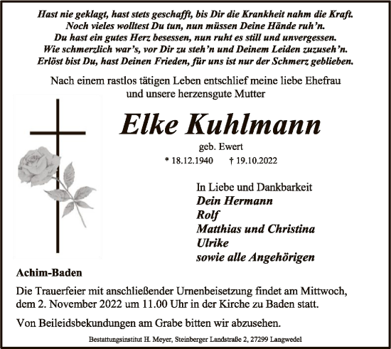 Traueranzeige von Elke Kuhlmann von SYK