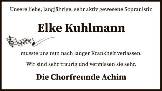 Traueranzeige von Elke Kuhlmann von SYK