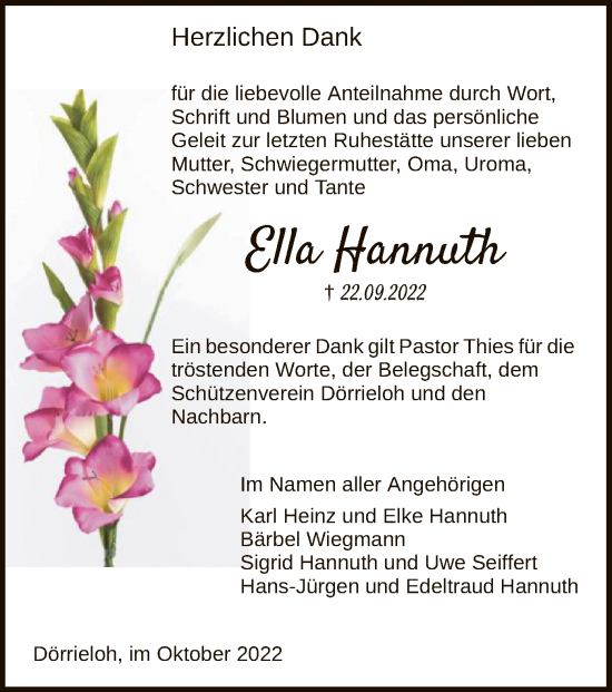 Traueranzeige von Ella Hannuth von SYK