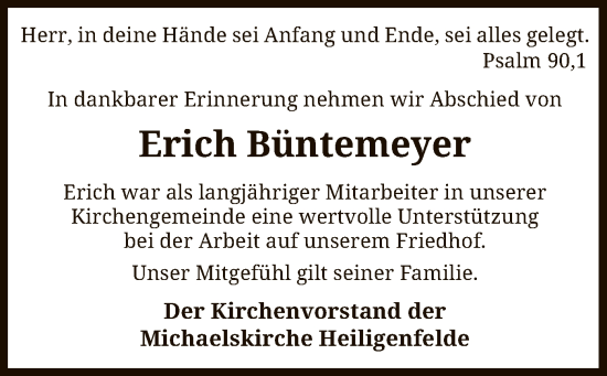 Traueranzeige von Erich Büntemeyer von SYK