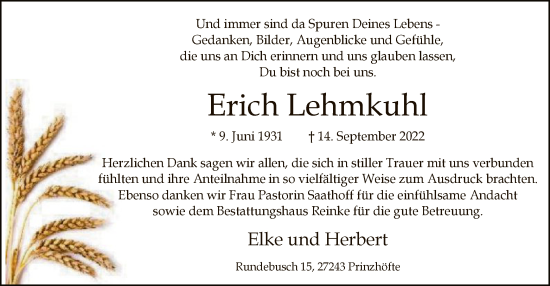 Traueranzeige von Erich Lehmkuhl von SYK