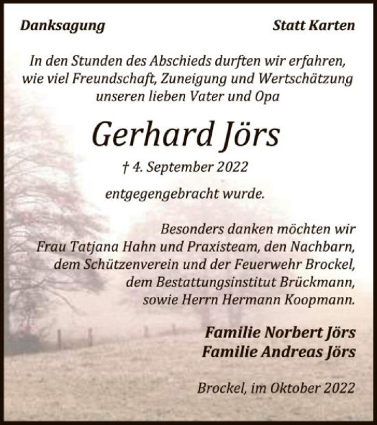 Traueranzeige von Gerhard Jörs von SYK