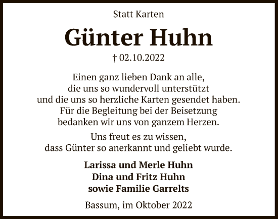 Traueranzeige von Günter Huhn von SYK