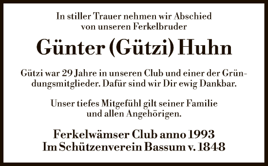 Traueranzeige von Günter Huhn von SYK