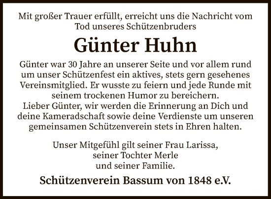 Traueranzeige von Günter Huhn von SYK