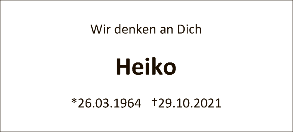  Traueranzeige für Heiko Schmidt vom 29.10.2022 aus SYK