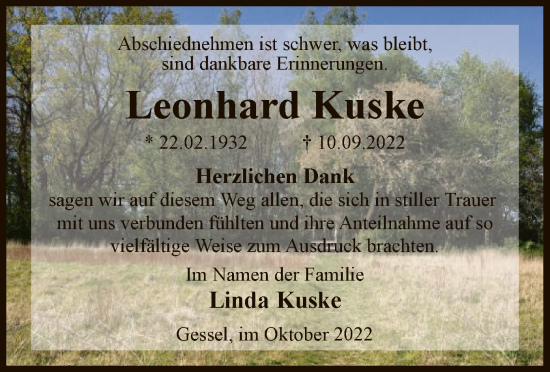 Traueranzeige von Leonhard Kuske von SYK