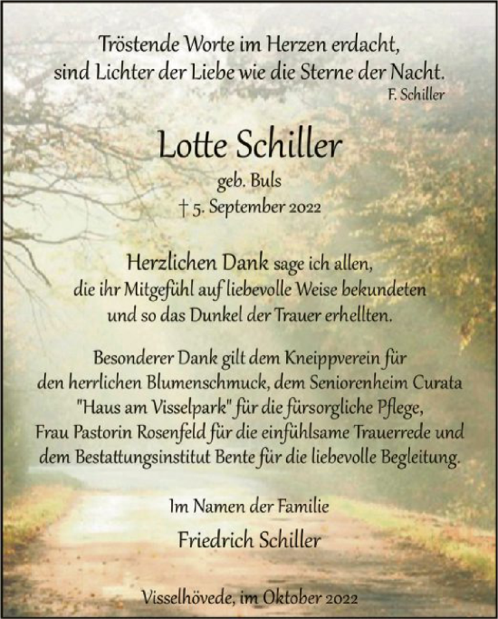 Traueranzeige von Lotte Schiller von SYK