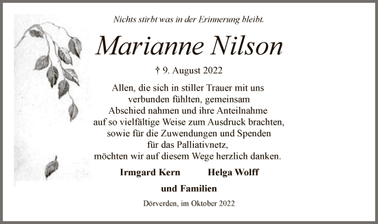 Traueranzeige von Marianne Nilson von SYK