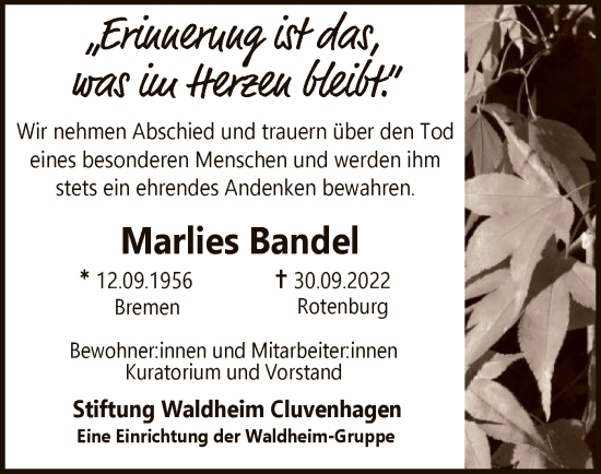 Traueranzeige von Marlies Bandel von SYK