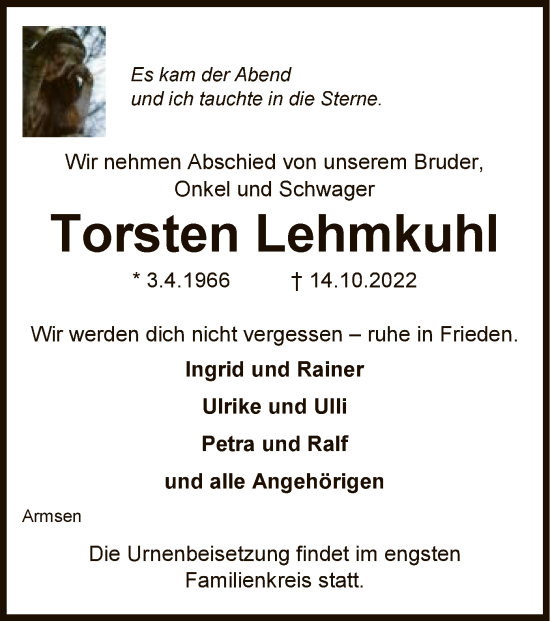 Traueranzeige von Torsten Lehmkuhl von SYK