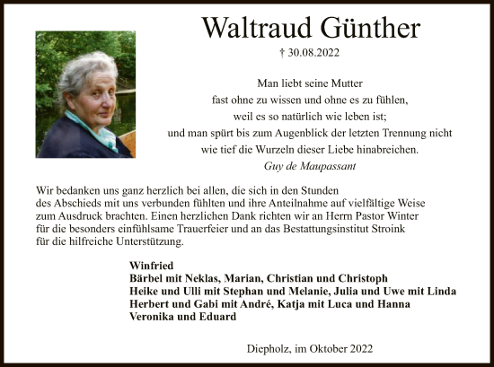 Traueranzeige von Waltraud Günther von SYK