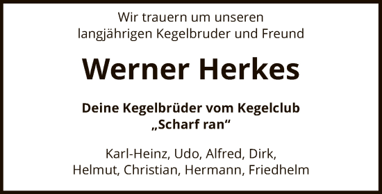 Traueranzeige von Werner Herkes von SYK