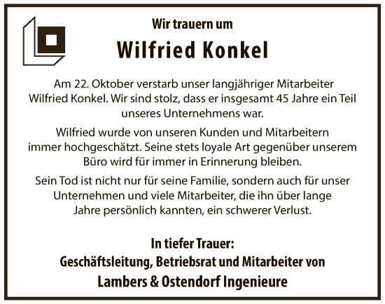 Traueranzeige von Wilfried Konkel von SYK