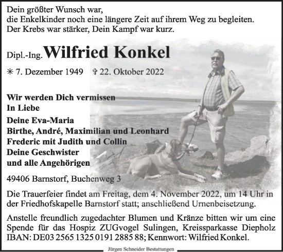 Traueranzeige von Wilfried Konkel von SYK