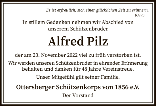 Traueranzeige von Alfred Pilz von SYK