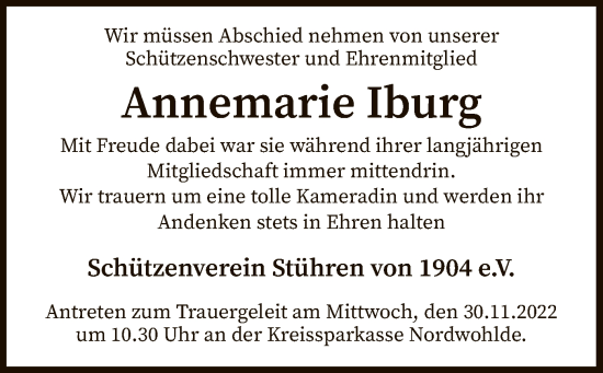 Traueranzeige von Annemarie Iburg von SYK