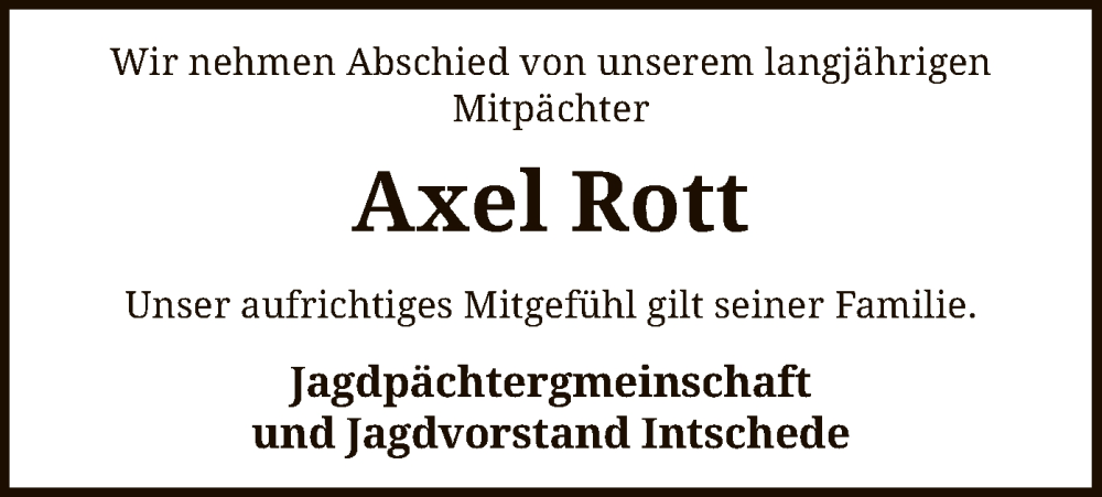  Traueranzeige für Axel Rott vom 29.11.2022 aus SYK