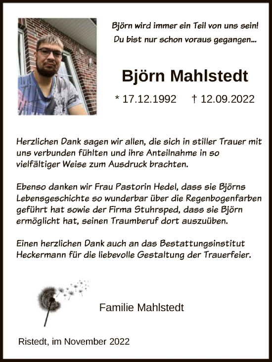 Traueranzeige von Björn Mahlstedt von SYK