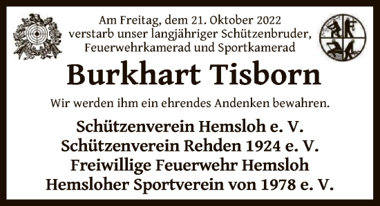 Traueranzeige von Burkhart Tisborn von SYK