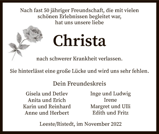 Traueranzeige von Christa Discher von SYK