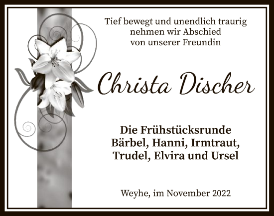 Traueranzeige von Christa Discher von SYK