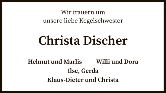 Traueranzeige von Christa Discher von SYK