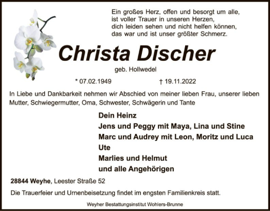 Traueranzeige von Christa Discher von SYK