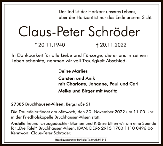 Traueranzeige von Claus-Peter Schröder von SYK