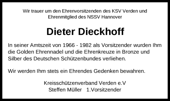 Traueranzeige von Dieter Dieckhoff von SYK