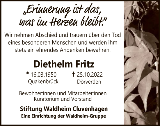 Traueranzeige von Diethelm Fritz von SYK