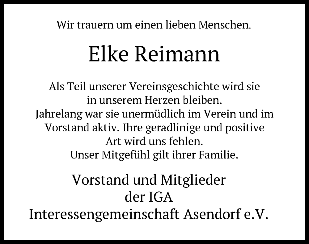  Traueranzeige für Elke Reimann vom 24.11.2022 aus SYK