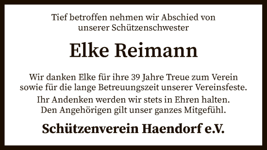 Traueranzeige von Elke Reimann von SYK