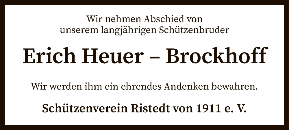  Traueranzeige für Erich Heuer-Brockhoff vom 23.11.2022 aus SYK