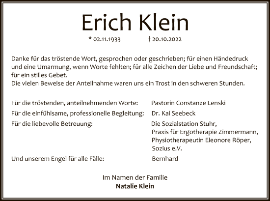 Traueranzeige von Erich Klein von SYK