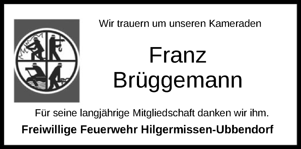  Traueranzeige für Franz Brüggemann vom 15.11.2022 aus SYK
