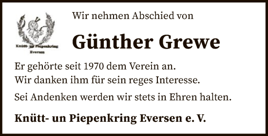 Traueranzeige von Günther Grewe von SYK