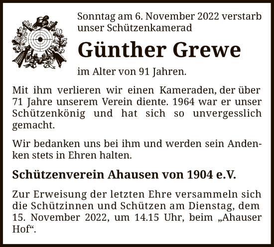 Traueranzeige von Günther Grewe von SYK