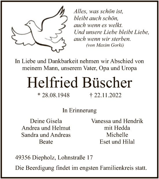 Traueranzeige von Helfried Büscher von SYK