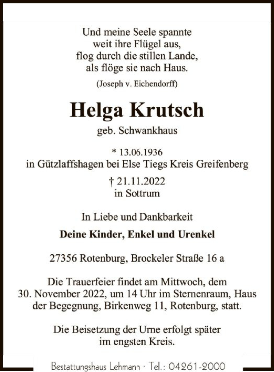 Traueranzeige von Helga Knutsch von SYK