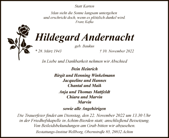 Traueranzeige von Hildegard Andernacht von SYK
