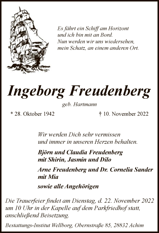 Traueranzeige von Ingeborg Freudenberg von SYK