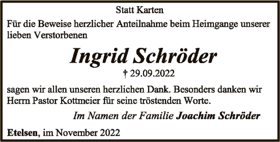 Traueranzeige von Ingrid Schröder von SYK